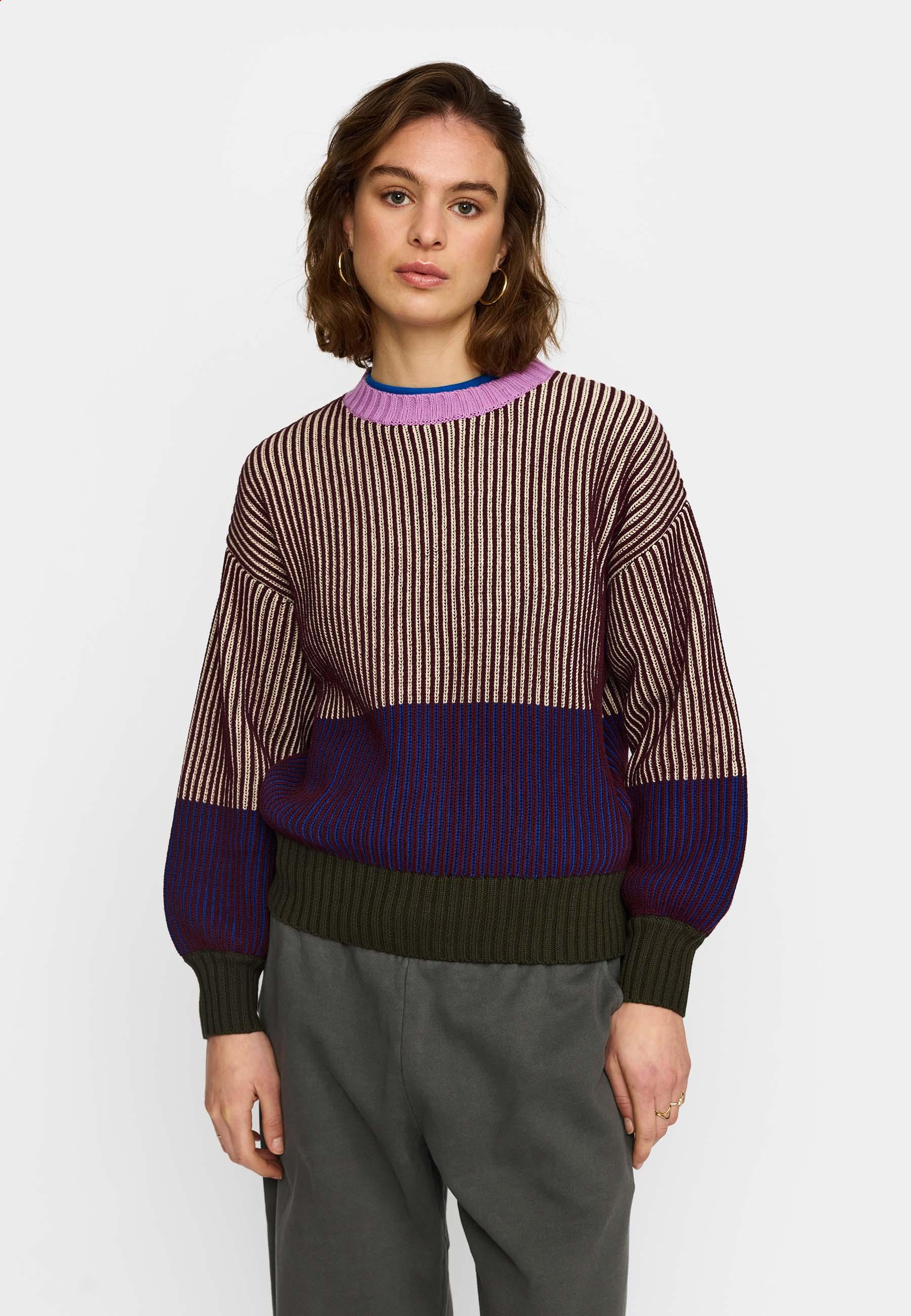 Selfhood Rib Block Knit BBurgundy Damen Strick Pullover burgunder